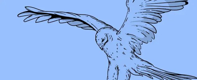 Zeichnung eines Vogels auf blauem Hintergrund