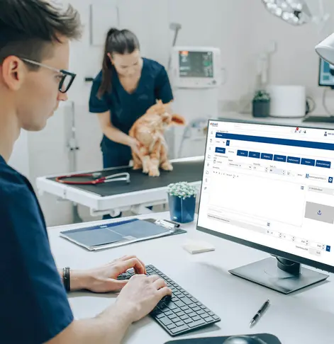 Tierarzt nutzt Software am Computer