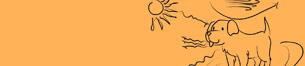 Zeichnung eines Hunde und der Einwirkung von Sonne und Hitze